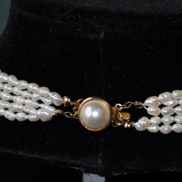 Vintage Multi-strand (5 Rows) Natural Freshwater Rice Pearl hand Beaded Necklace - Picture 6 of 12